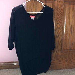 Black. High low tunic with sheer back